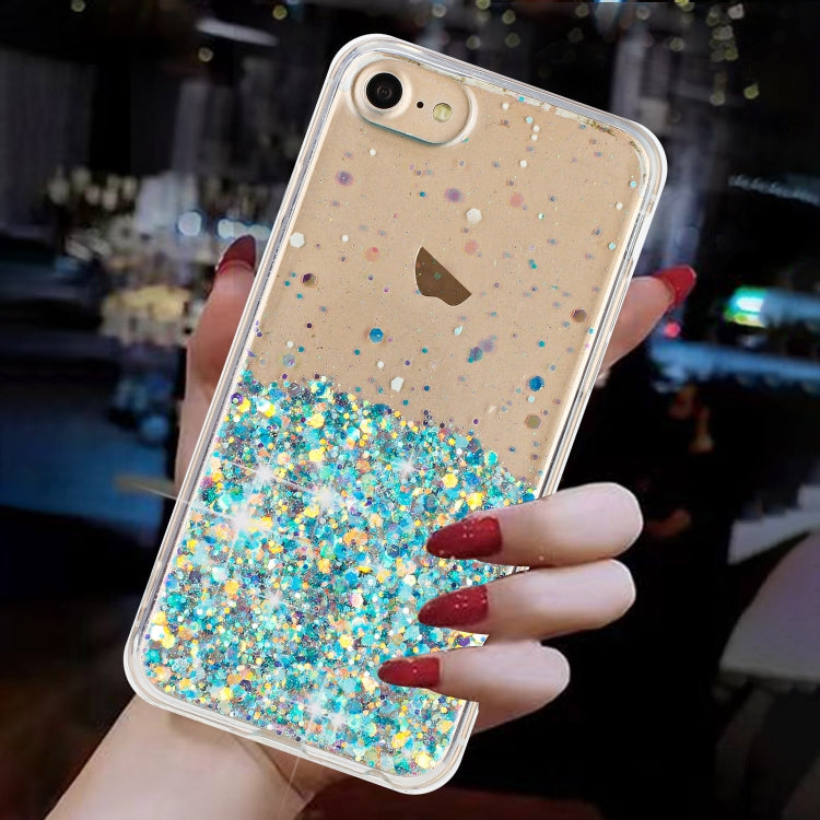 For iPhone 8 / 7 Transparent Frame Noctilucent Glitter Powder TPU Phone Case