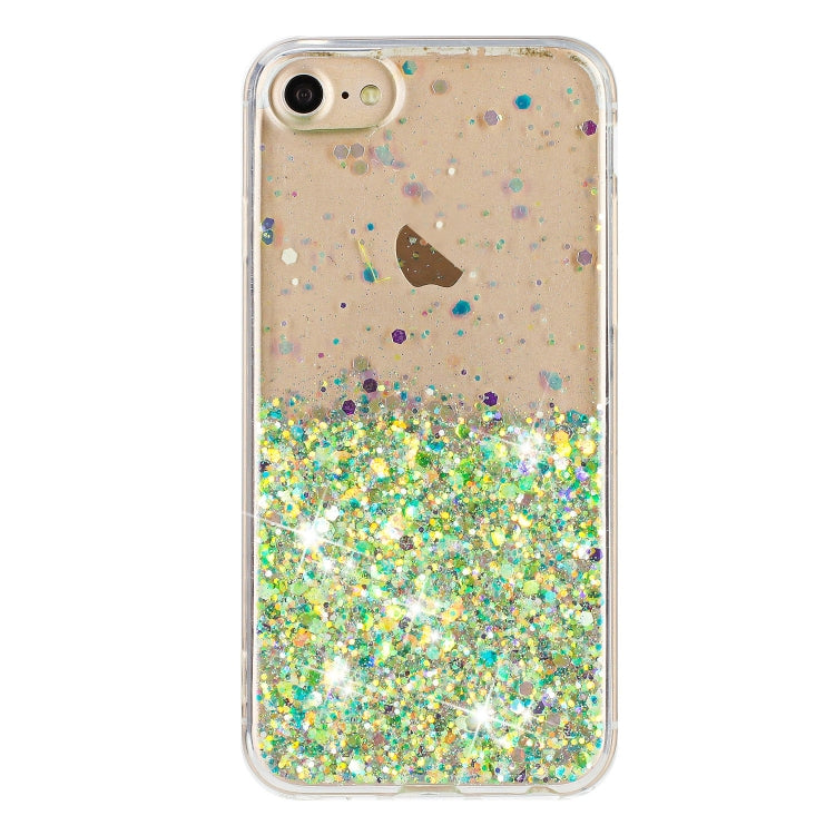 For iPhone 8 / 7 Transparent Frame Noctilucent Glitter Powder TPU Phone Case