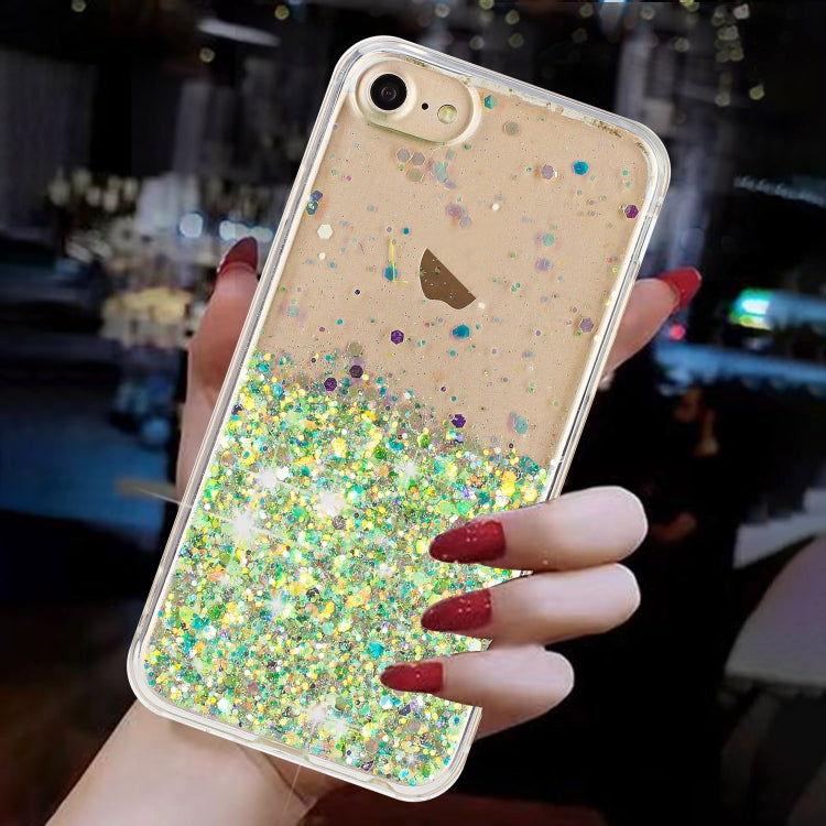 For iPhone 8 / 7 Transparent Frame Noctilucent Glitter Powder TPU Phone Case