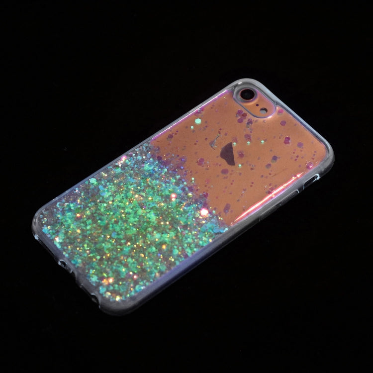 For iPhone 8 / 7 Transparent Frame Noctilucent Glitter Powder TPU Phone Case