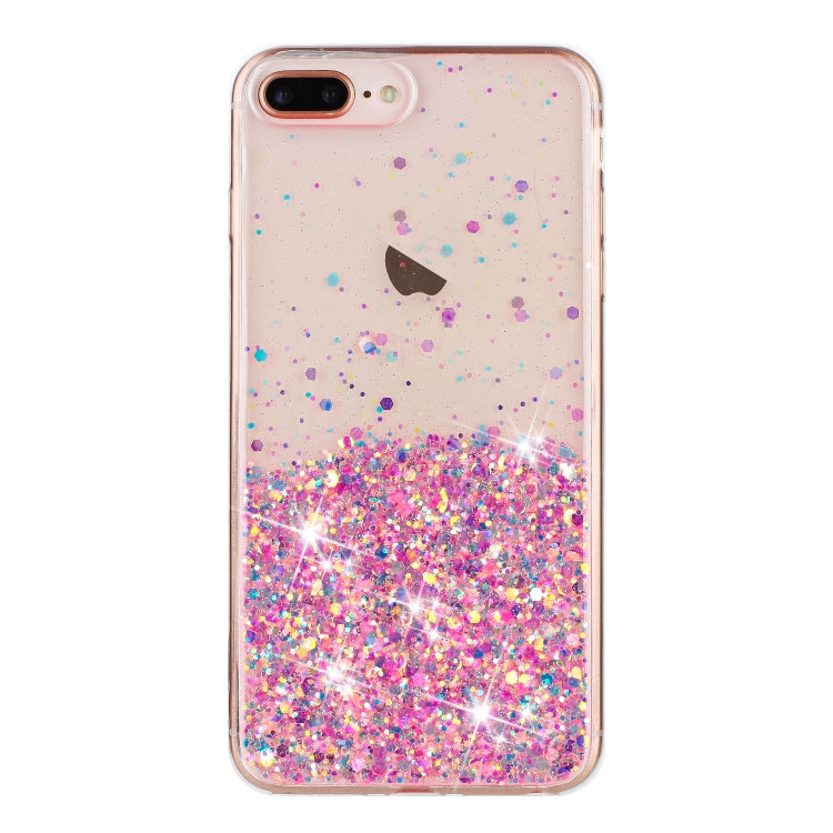 For iPhone 8 Plus / 7 Plus Transparent Frame Noctilucent Glitter Powder TPU Phone Case