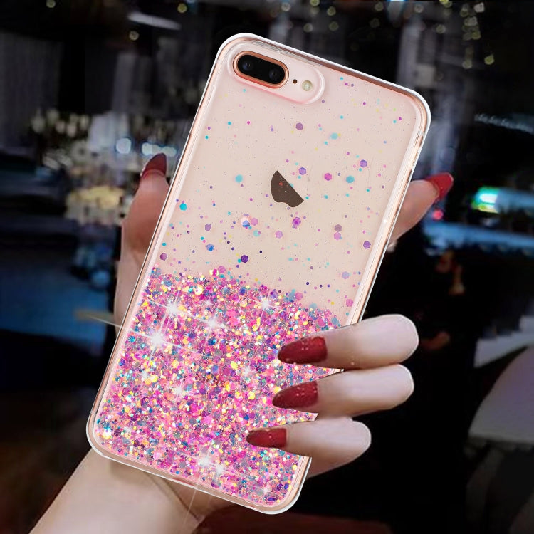 For iPhone 8 Plus / 7 Plus Transparent Frame Noctilucent Glitter Powder TPU Phone Case