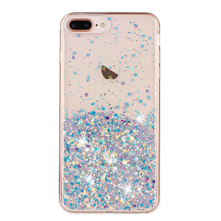 For iPhone 8 Plus / 7 Plus Transparent Frame Noctilucent Glitter Powder TPU Phone Case