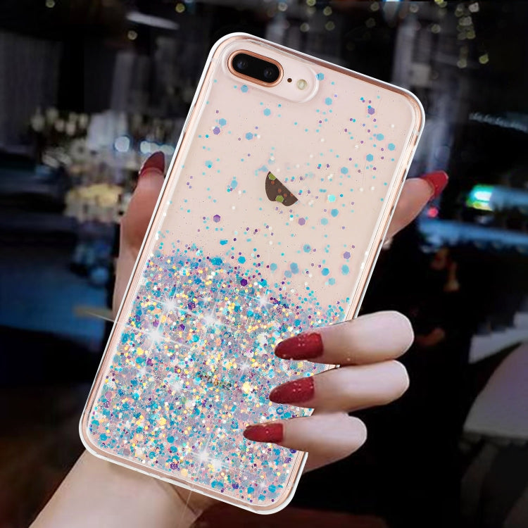 For iPhone 8 Plus / 7 Plus Transparent Frame Noctilucent Glitter Powder TPU Phone Case