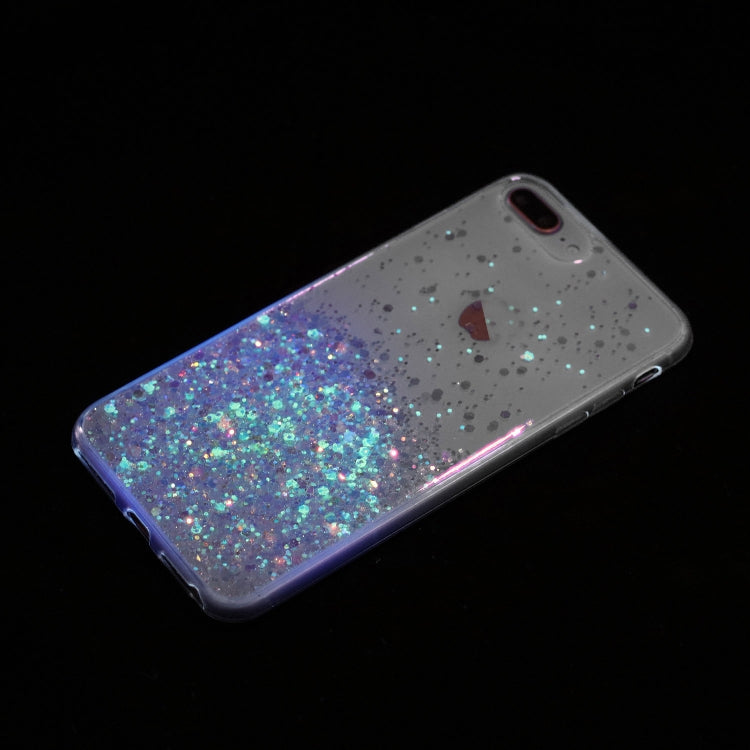 For iPhone 8 Plus / 7 Plus Transparent Frame Noctilucent Glitter Powder TPU Phone Case
