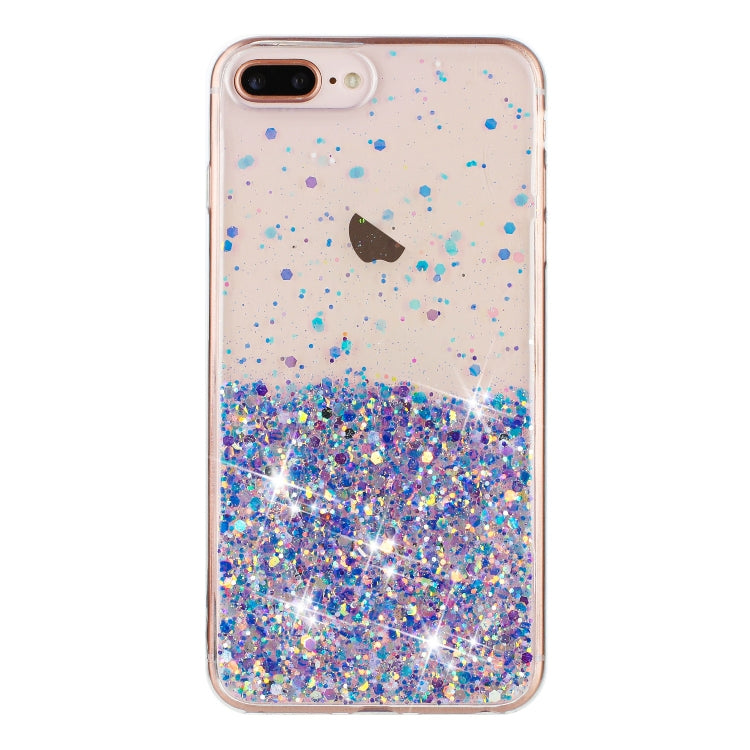 For iPhone 8 Plus / 7 Plus Transparent Frame Noctilucent Glitter Powder TPU Phone Case