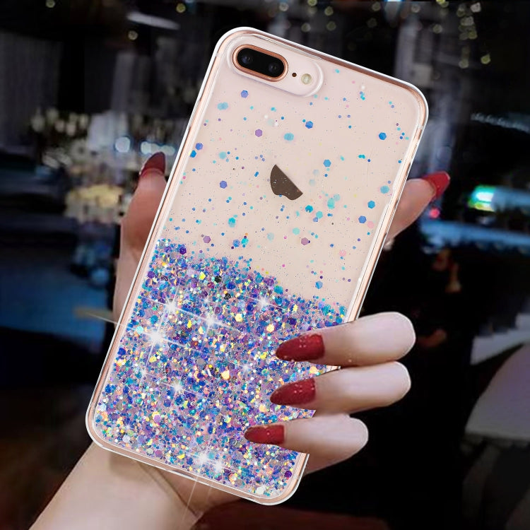 For iPhone 8 Plus / 7 Plus Transparent Frame Noctilucent Glitter Powder TPU Phone Case