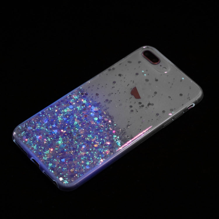 For iPhone 8 Plus / 7 Plus Transparent Frame Noctilucent Glitter Powder TPU Phone Case