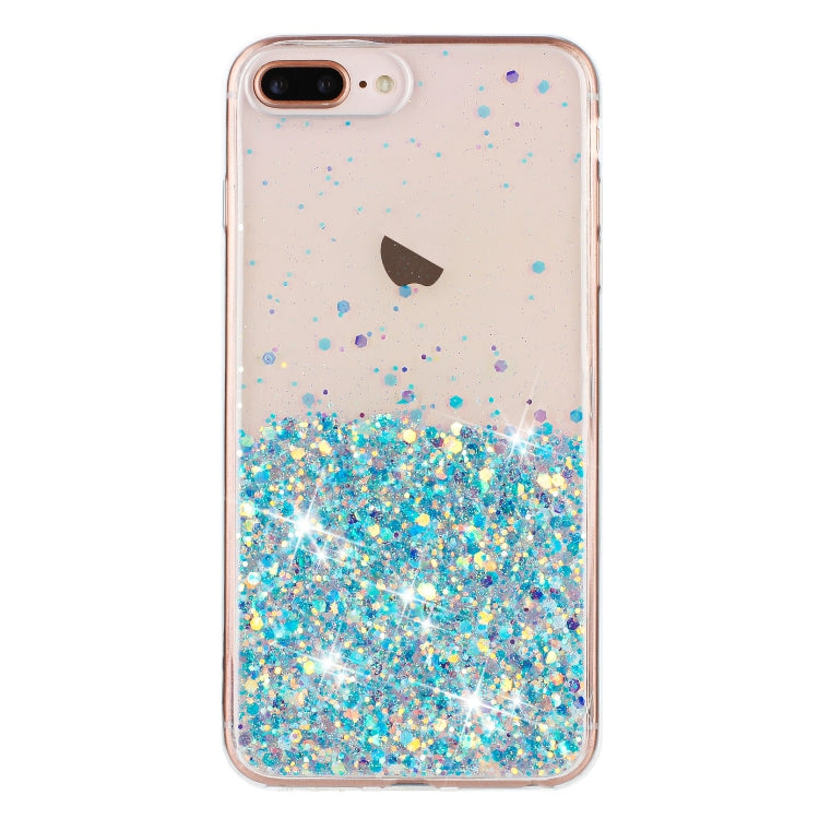 For iPhone 8 Plus / 7 Plus Transparent Frame Noctilucent Glitter Powder TPU Phone Case