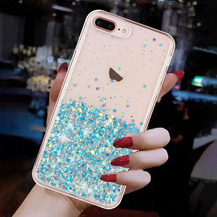 For iPhone 8 Plus / 7 Plus Transparent Frame Noctilucent Glitter Powder TPU Phone Case