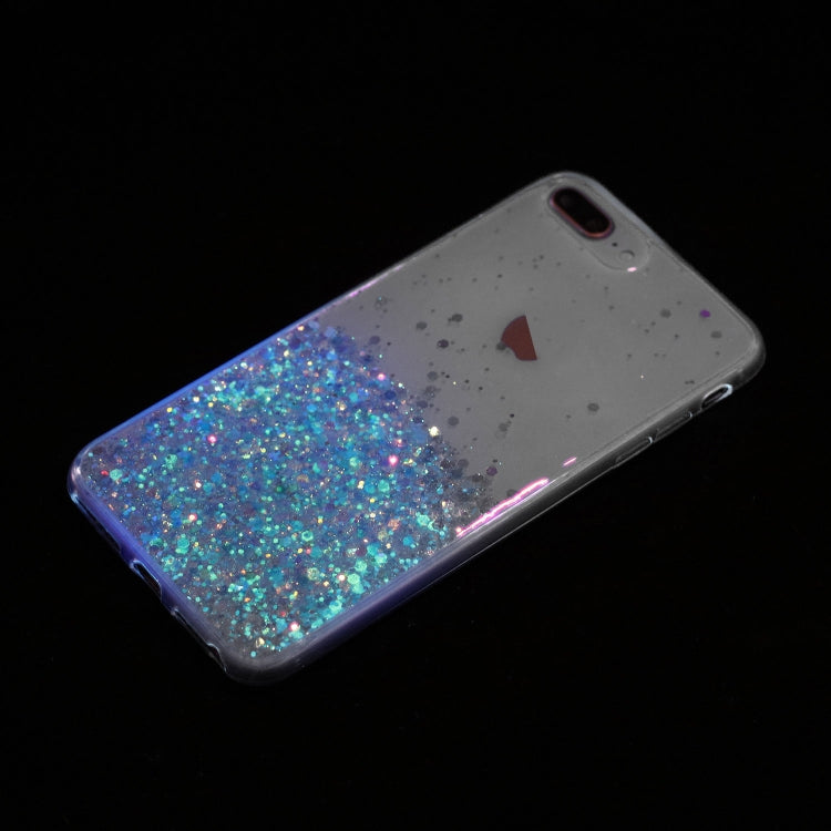 For iPhone 8 Plus / 7 Plus Transparent Frame Noctilucent Glitter Powder TPU Phone Case