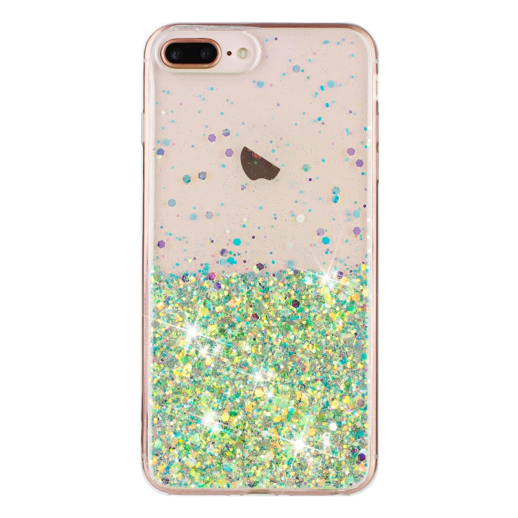 For iPhone 8 Plus / 7 Plus Transparent Frame Noctilucent Glitter Powder TPU Phone Case