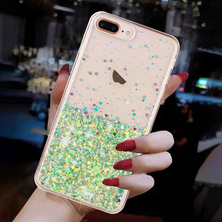 For iPhone 8 Plus / 7 Plus Transparent Frame Noctilucent Glitter Powder TPU Phone Case