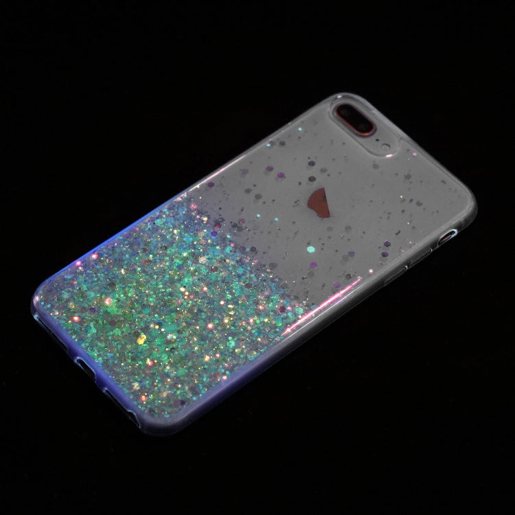 For iPhone 8 Plus / 7 Plus Transparent Frame Noctilucent Glitter Powder TPU Phone Case