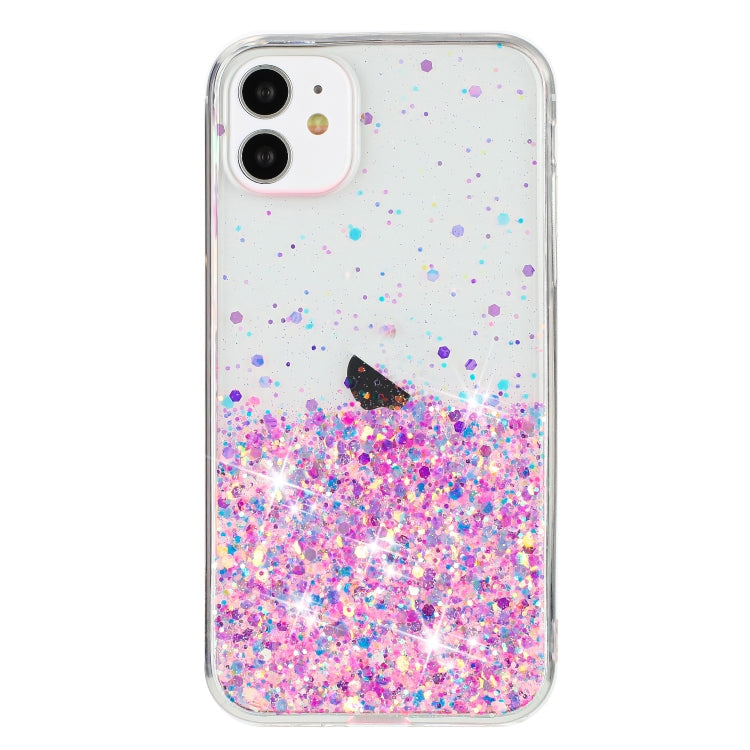 For iPhone 11 Transparent Frame Noctilucent Glitter Powder TPU Phone Case