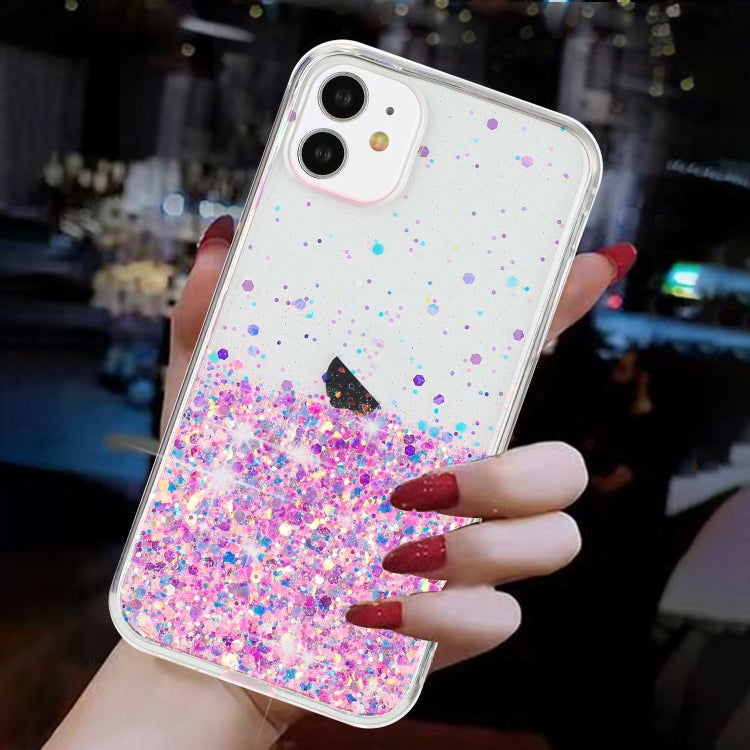 For iPhone 11 Transparent Frame Noctilucent Glitter Powder TPU Phone Case