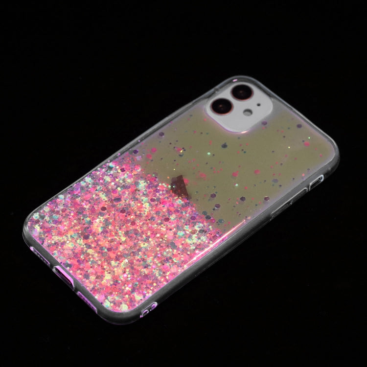 For iPhone 11 Transparent Frame Noctilucent Glitter Powder TPU Phone Case
