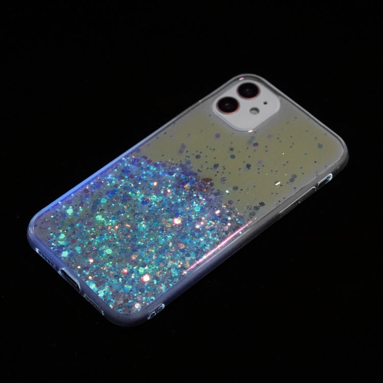 For iPhone 11 Transparent Frame Noctilucent Glitter Powder TPU Phone Case