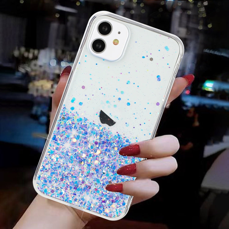 For iPhone 11 Transparent Frame Noctilucent Glitter Powder TPU Phone Case
