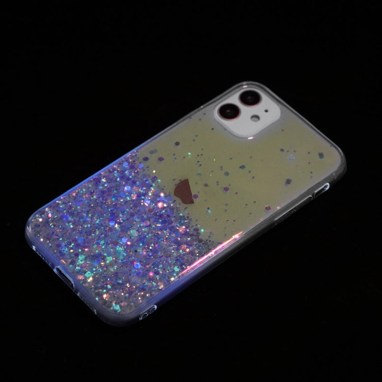 For iPhone 11 Transparent Frame Noctilucent Glitter Powder TPU Phone Case