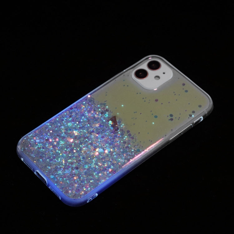For iPhone 11 Transparent Frame Noctilucent Glitter Powder TPU Phone Case