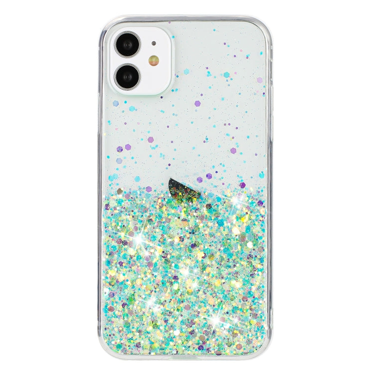 For iPhone 11 Transparent Frame Noctilucent Glitter Powder TPU Phone Case
