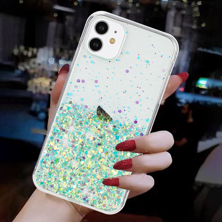 For iPhone 11 Transparent Frame Noctilucent Glitter Powder TPU Phone Case