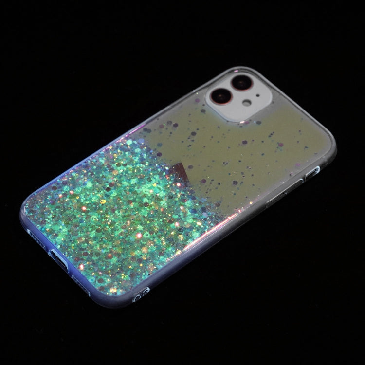 For iPhone 11 Transparent Frame Noctilucent Glitter Powder TPU Phone Case