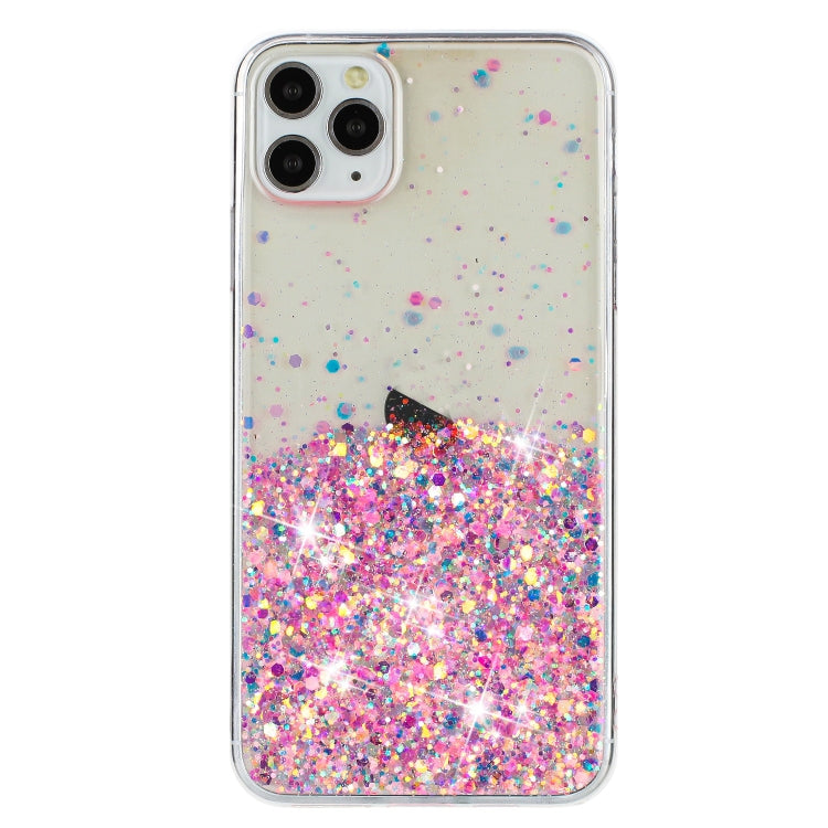 For iPhone 11 Pro Transparent Frame Noctilucent Glitter Powder TPU Phone Case