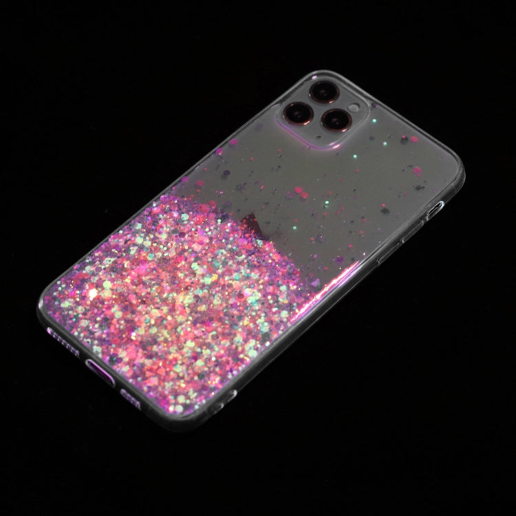 For iPhone 11 Pro Transparent Frame Noctilucent Glitter Powder TPU Phone Case