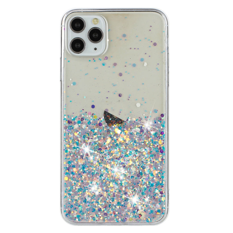 For iPhone 11 Pro Transparent Frame Noctilucent Glitter Powder TPU Phone Case