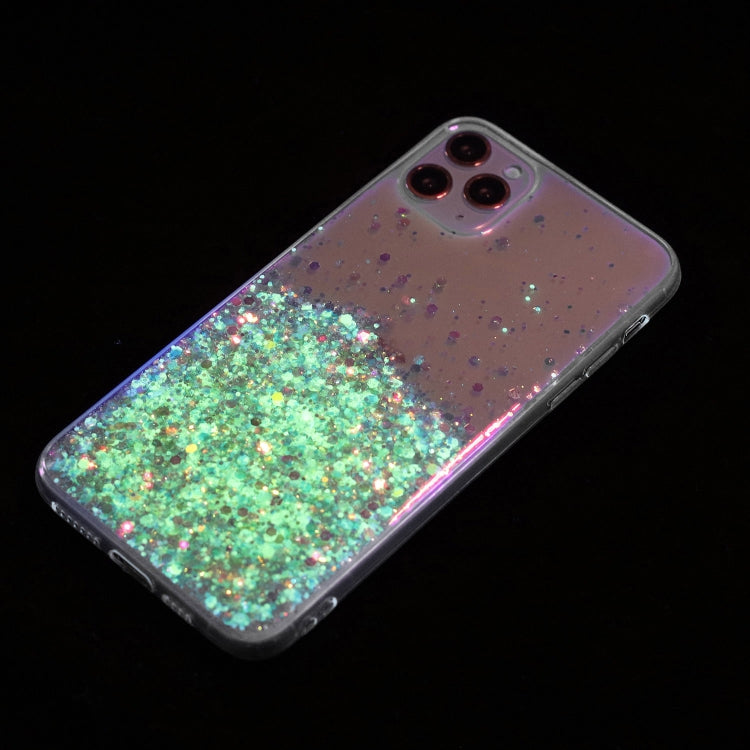 For iPhone 11 Pro Transparent Frame Noctilucent Glitter Powder TPU Phone Case