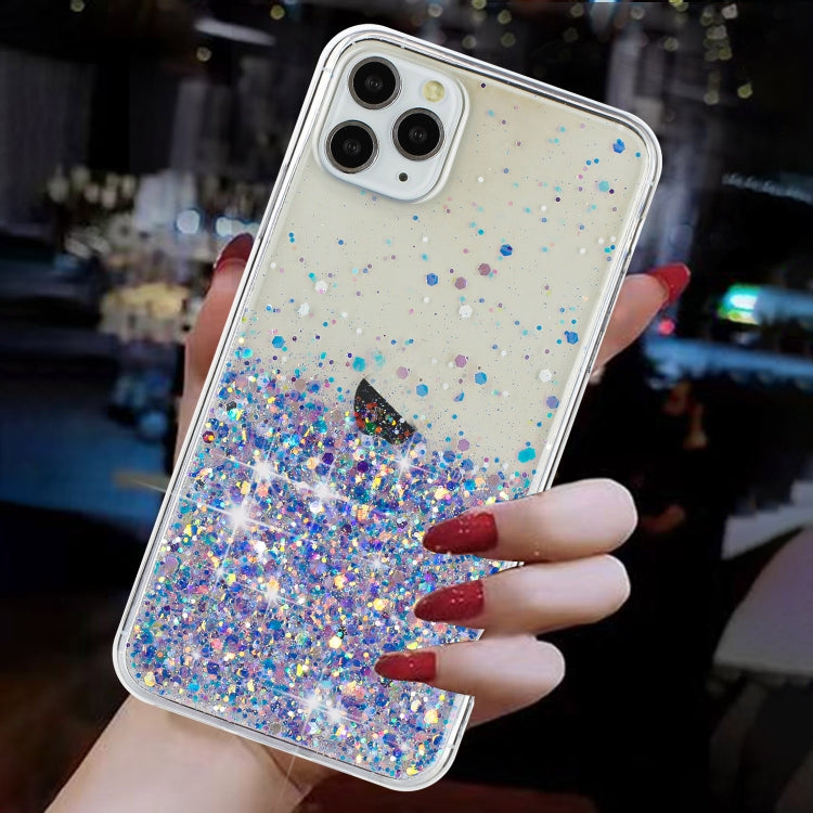 For iPhone 11 Pro Transparent Frame Noctilucent Glitter Powder TPU Phone Case