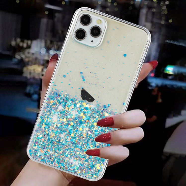 For iPhone 11 Pro Transparent Frame Noctilucent Glitter Powder TPU Phone Case