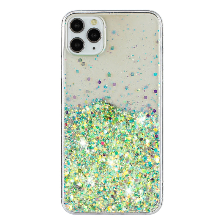 For iPhone 11 Pro Transparent Frame Noctilucent Glitter Powder TPU Phone Case