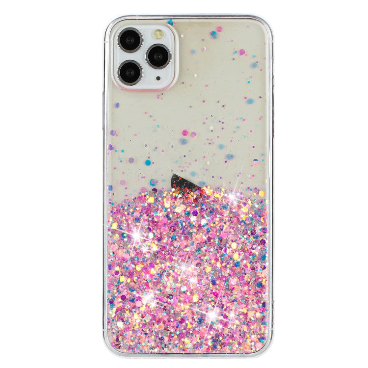 For iPhone 11 Pro Max Transparent Frame Noctilucent Glitter Powder TPU Phone Case
