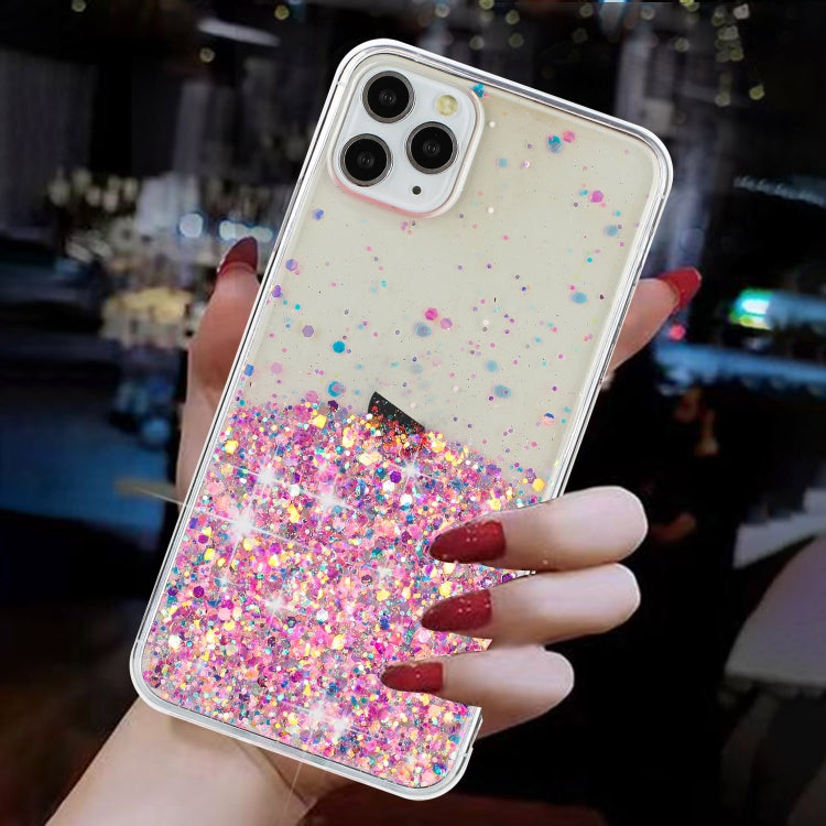 For iPhone 11 Pro Max Transparent Frame Noctilucent Glitter Powder TPU Phone Case