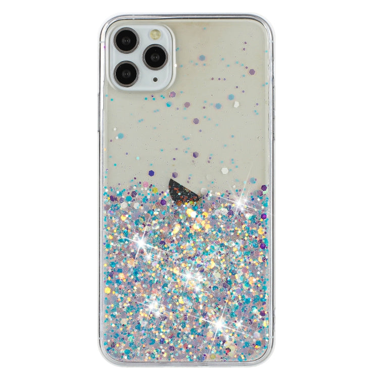 For iPhone 11 Pro Max Transparent Frame Noctilucent Glitter Powder TPU Phone Case