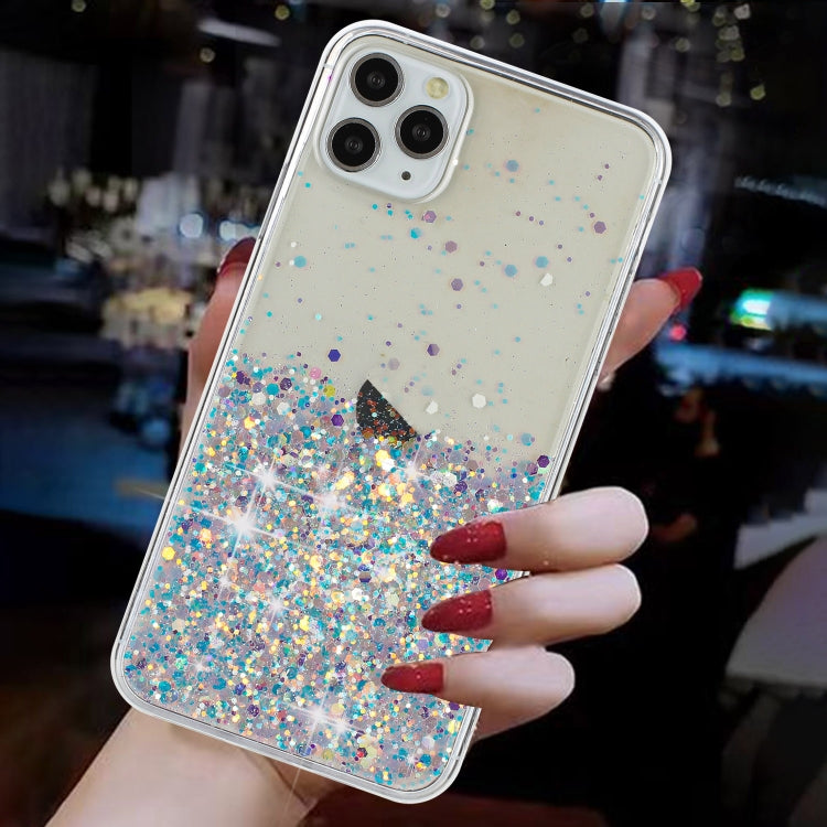 For iPhone 11 Pro Max Transparent Frame Noctilucent Glitter Powder TPU Phone Case