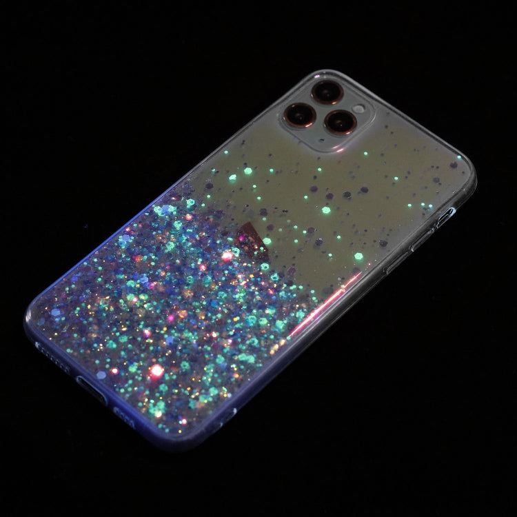 For iPhone 11 Pro Max Transparent Frame Noctilucent Glitter Powder TPU Phone Case