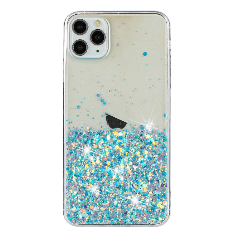 For iPhone 11 Pro Max Transparent Frame Noctilucent Glitter Powder TPU Phone Case