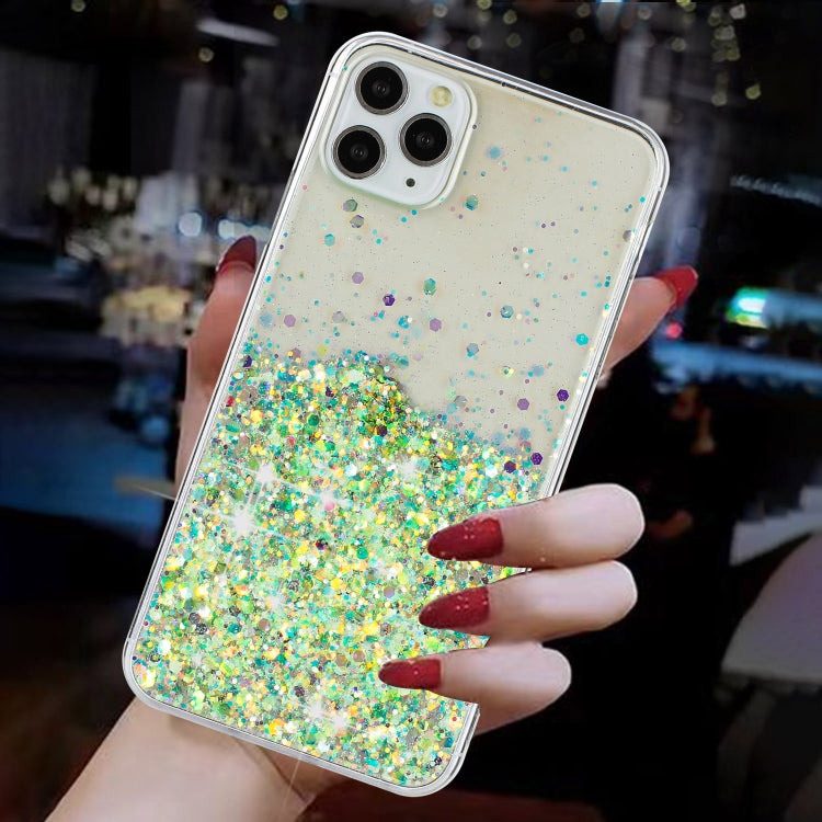 For iPhone 11 Pro Max Transparent Frame Noctilucent Glitter Powder TPU Phone Case