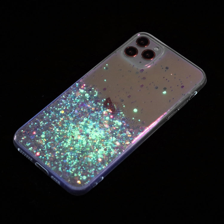For iPhone 11 Pro Max Transparent Frame Noctilucent Glitter Powder TPU Phone Case