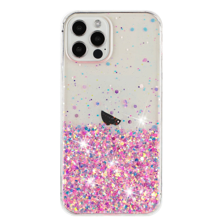 For iPhone 12 Pro Transparent Frame Noctilucent Glitter Powder TPU Phone Case