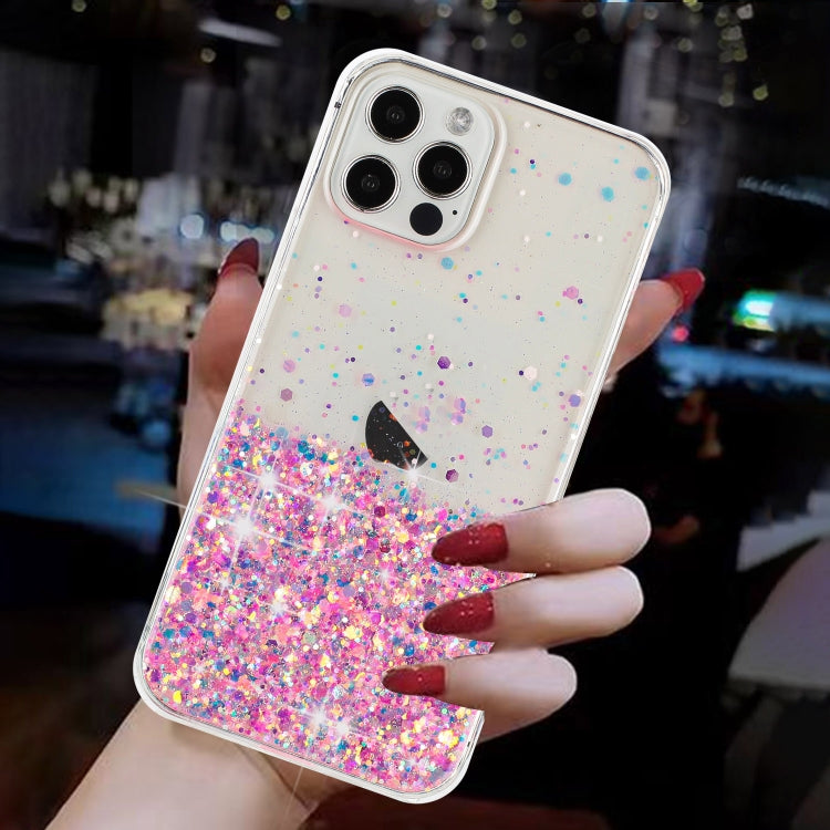 For iPhone 12 Pro Transparent Frame Noctilucent Glitter Powder TPU Phone Case