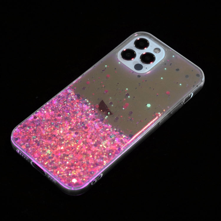 For iPhone 12 Pro Transparent Frame Noctilucent Glitter Powder TPU Phone Case