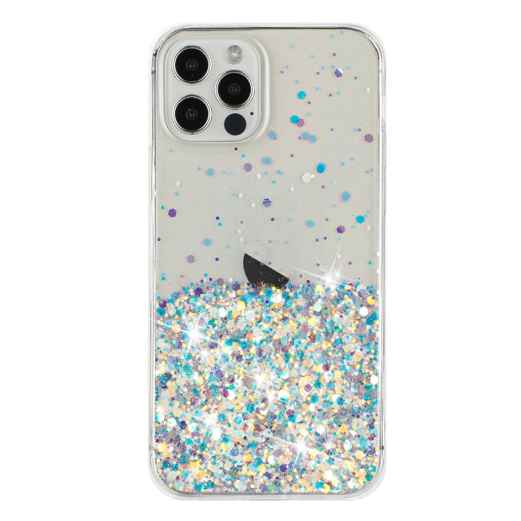 For iPhone 12 Pro Transparent Frame Noctilucent Glitter Powder TPU Phone Case