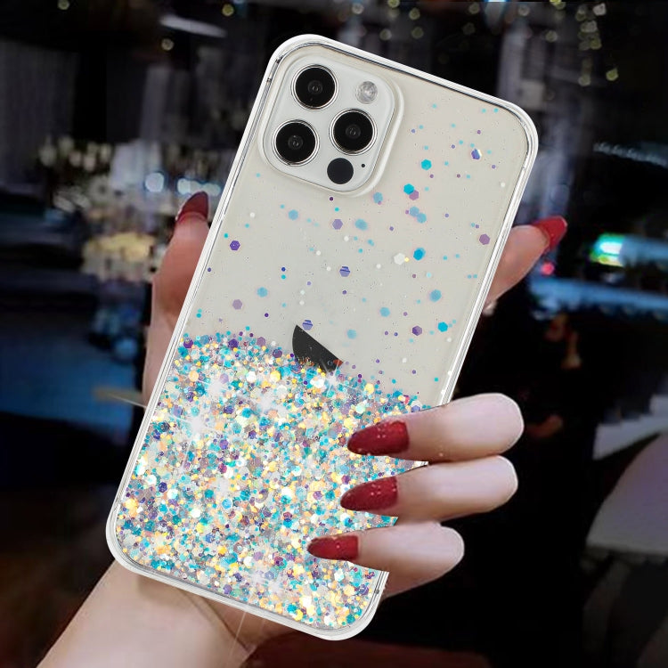 For iPhone 12 Pro Transparent Frame Noctilucent Glitter Powder TPU Phone Case