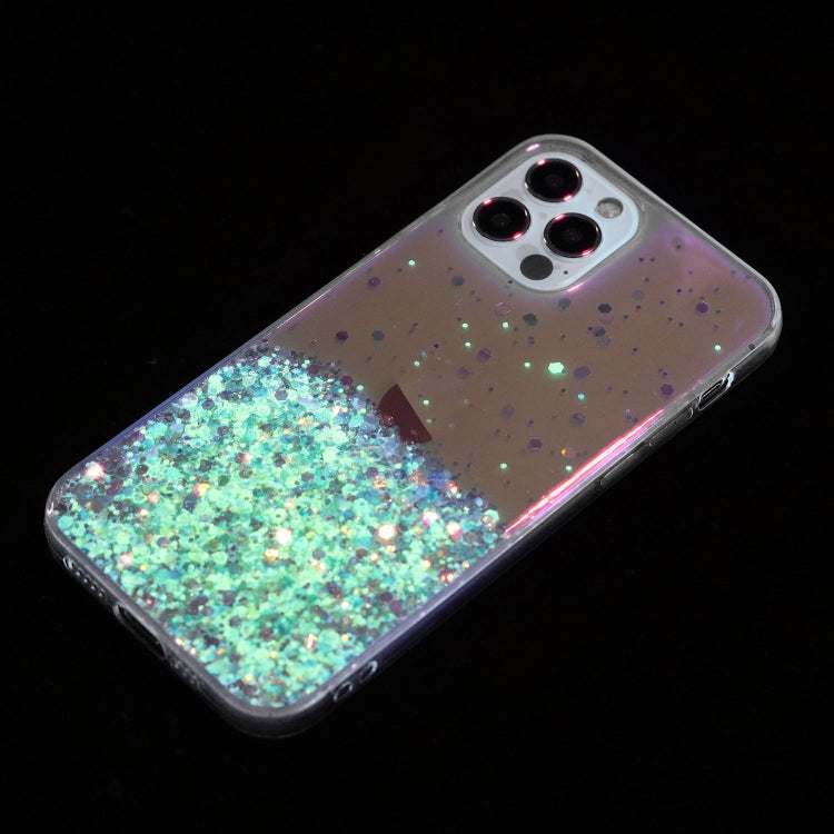 For iPhone 12 Pro Transparent Frame Noctilucent Glitter Powder TPU Phone Case