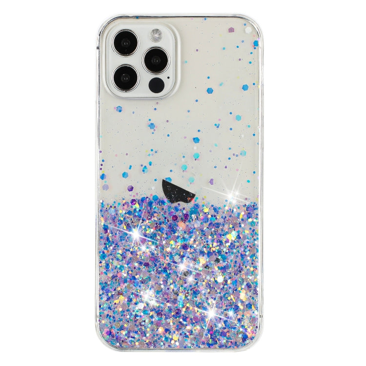 For iPhone 12 Pro Transparent Frame Noctilucent Glitter Powder TPU Phone Case